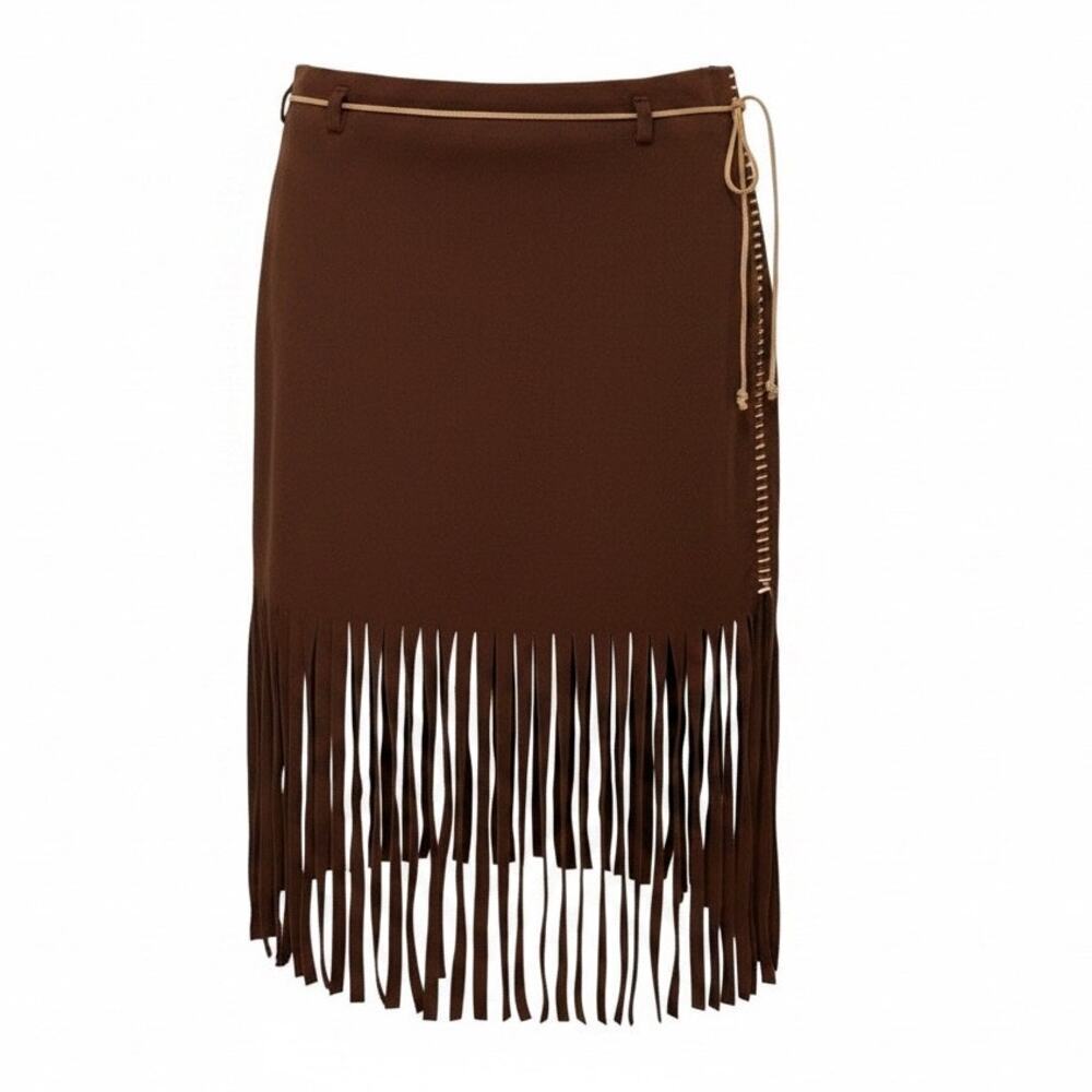 Vintage Profile USA Fringe Midi Skirt Brown Suede Western Boho Y2K Festival